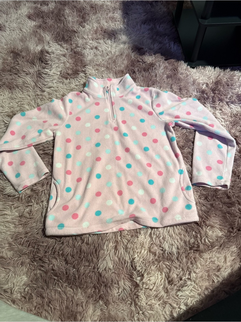 Place Light Pink Polka Dot Fleece Quarter-Zip Pullover